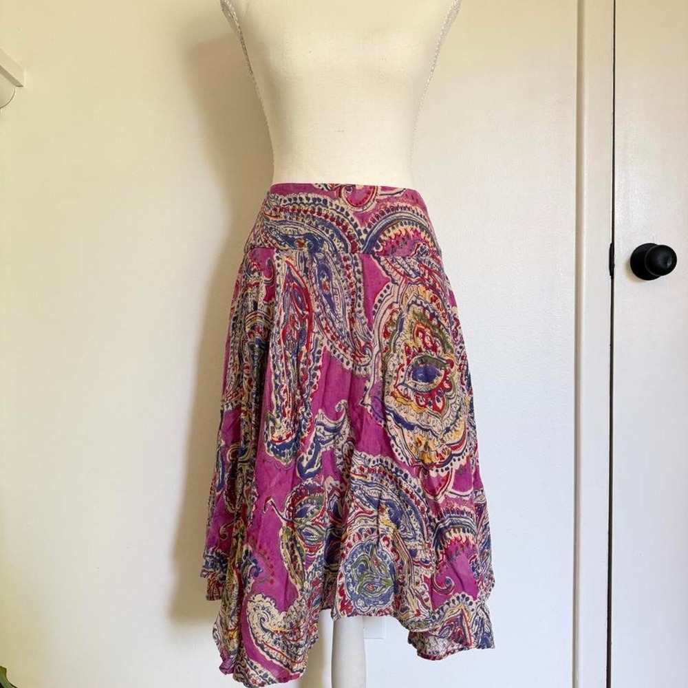 Ralph Lauren Purple Paisley Boho Cotton Midi Skirt Petite Small PS